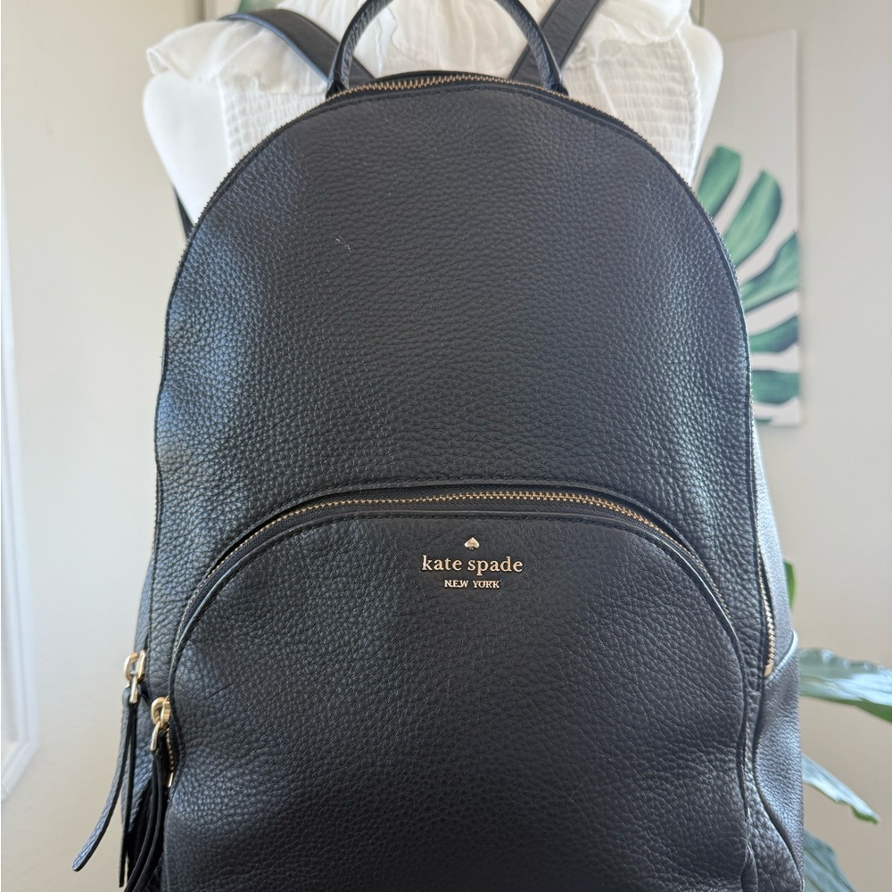 Kate Spade Black Pebbled Leather Large Backpack Purse